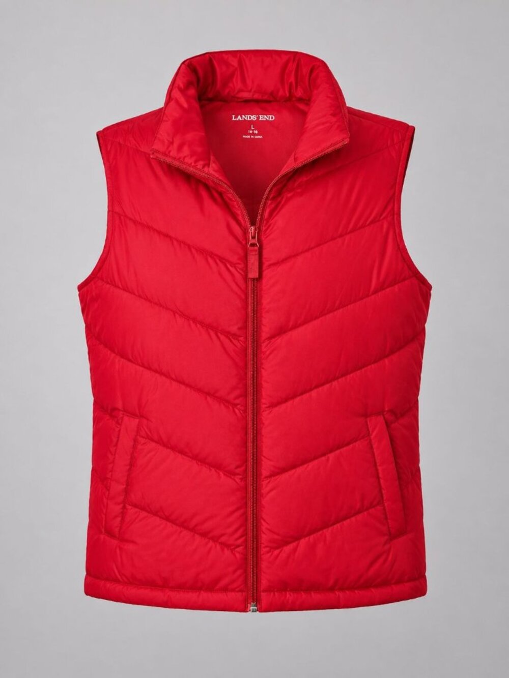 Lands End Womens Size Large Vest Red Quilted Down Puffer 14-16 Lightweight